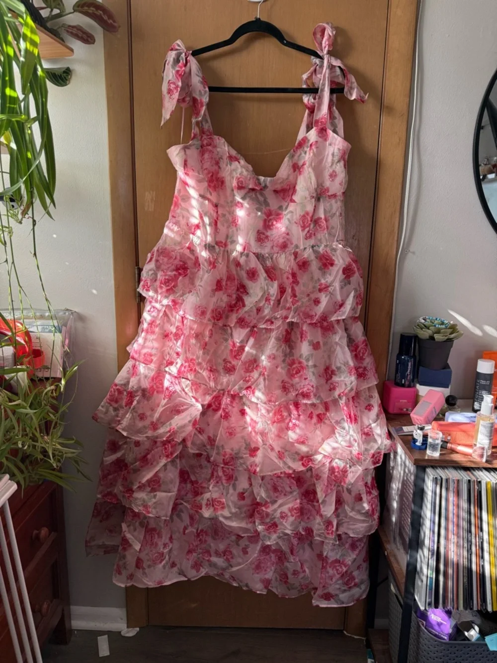 Pink Floral Tiered Midi Dress - One Loved Babe NWT - Picture 1 of 6